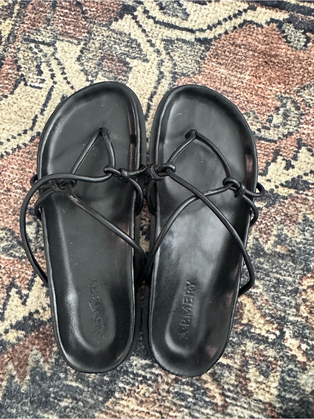 A. Emery Black Strappy Leather Slide Sandals - Women's size 40